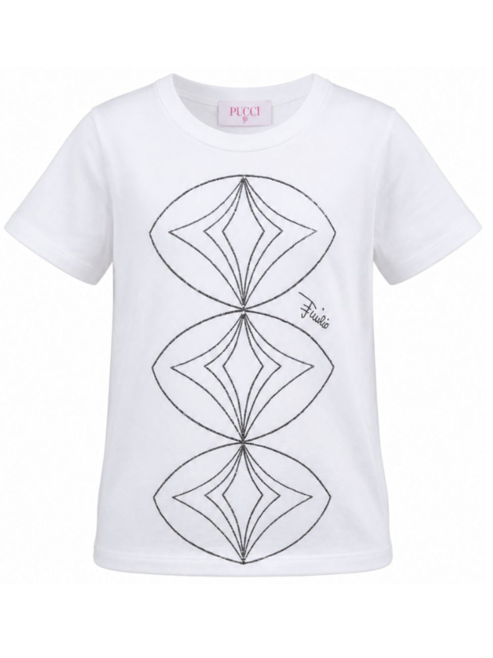 T-shirt per bambina Emilio Pucci Kids bianca con dettagli paillettes PZ8B01 Z3672 100NE EMILIO PUCCI KIDS