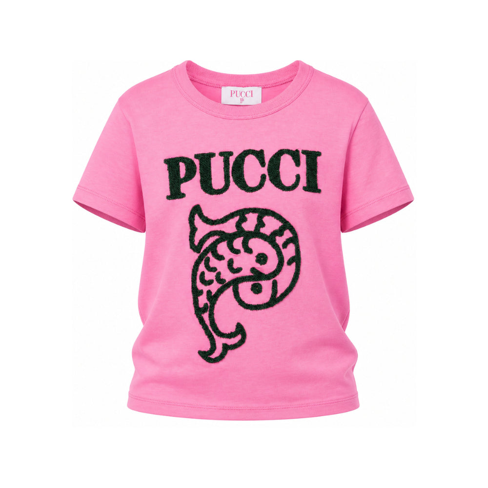T-shirt per bambina Emilio Pucci Kids rosa con logo ricamato sul davanti PZ8B31 Z3277 543VE EMILIO PUCCI KIDS