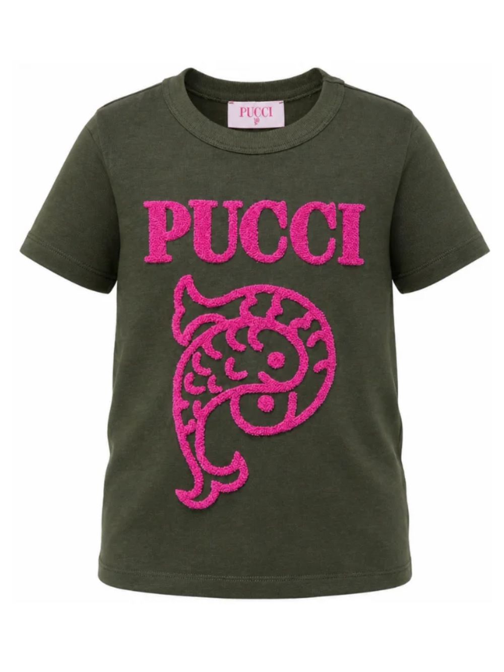 T-shirt per bambina Emilio Pucci Kids verde con logo ricamato sul davanti PZ8B31 Z3277 70JFU EMILIO PUCCI KIDS