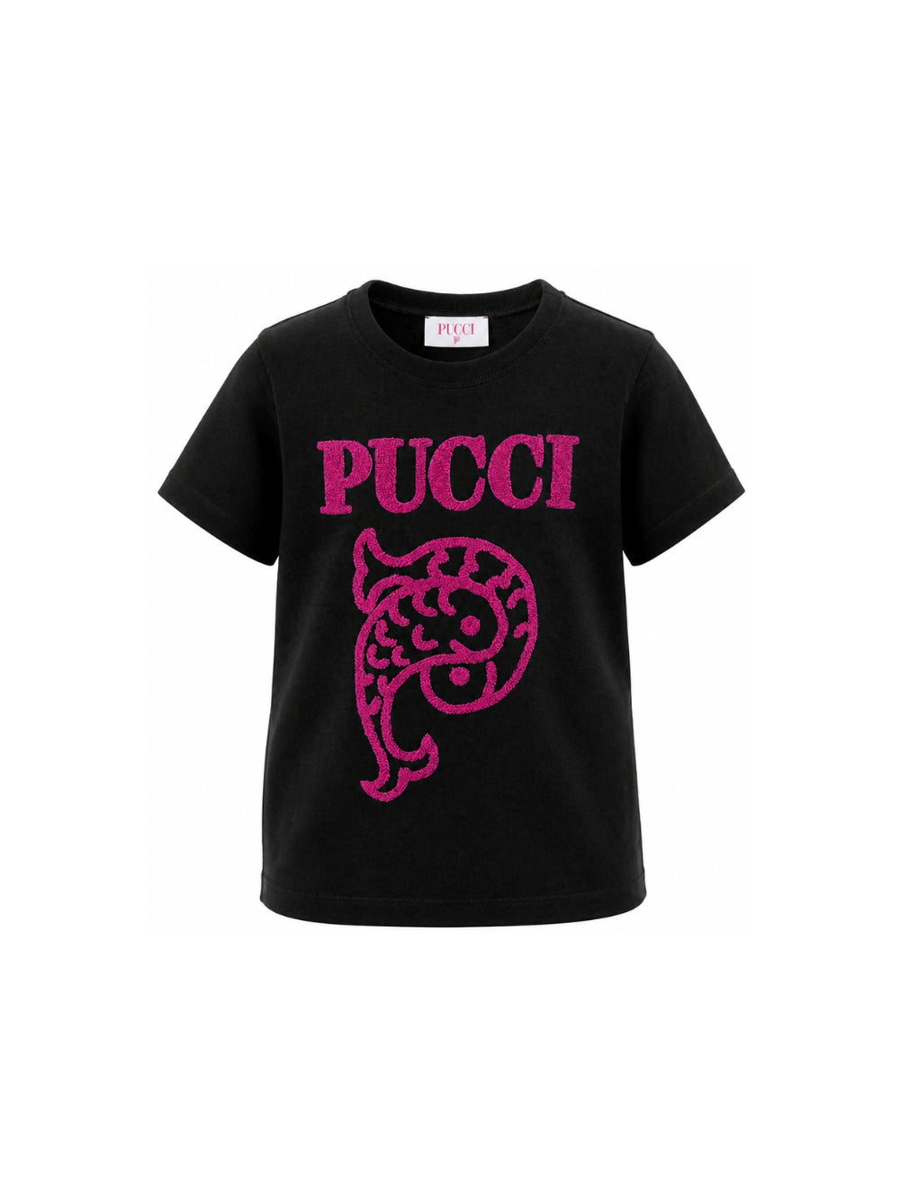 T-shirt per bambina Emilio Pucci Kids nera con logo ricamato sul davanti PZ8B31 Z3277 930FU EMILIO PUCCI KIDS