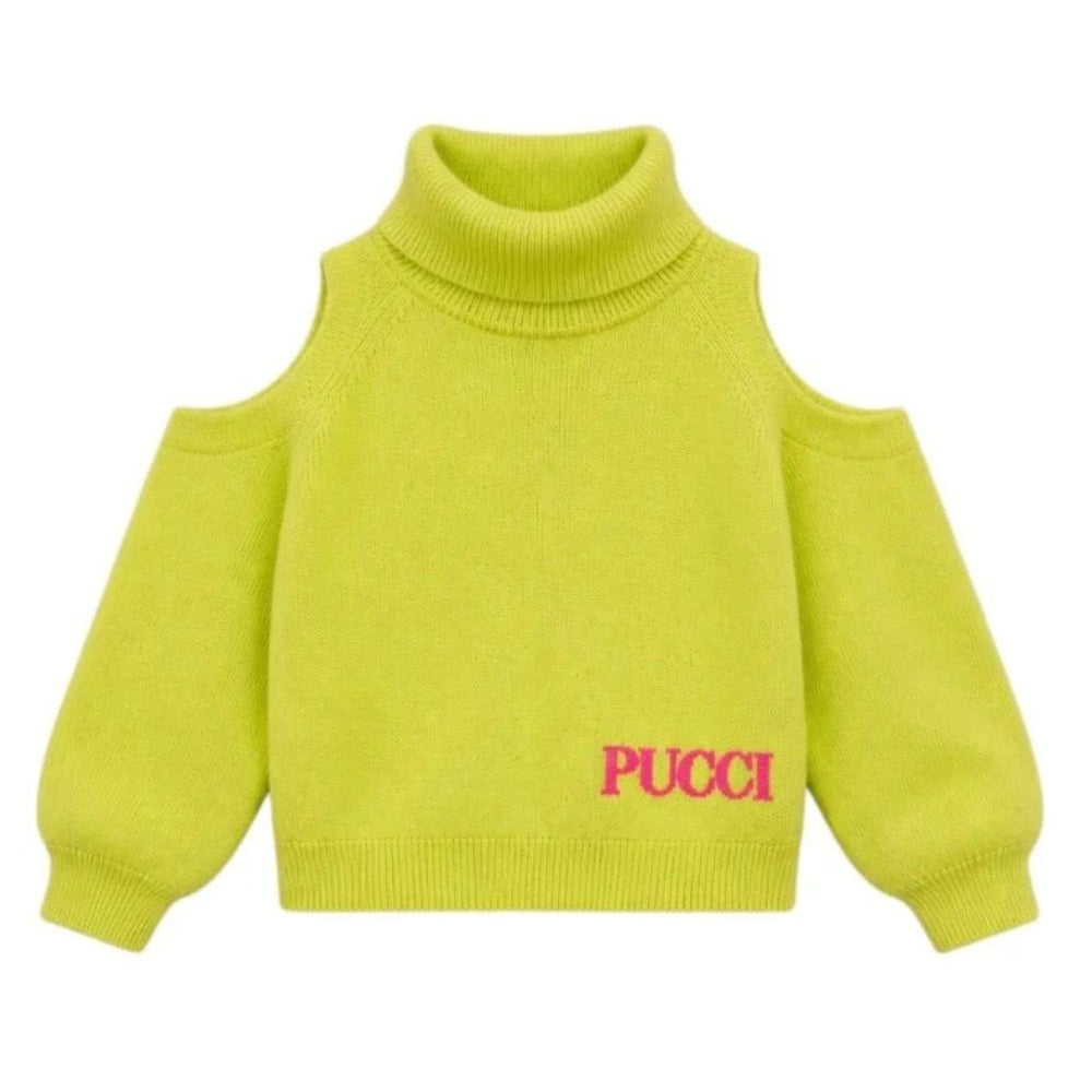Maglione per bambina Emilio Pucci Kids verde con logo ricamato sul davanti PZ9A00 Z2362 784 EMILIO PUCCI KIDS
