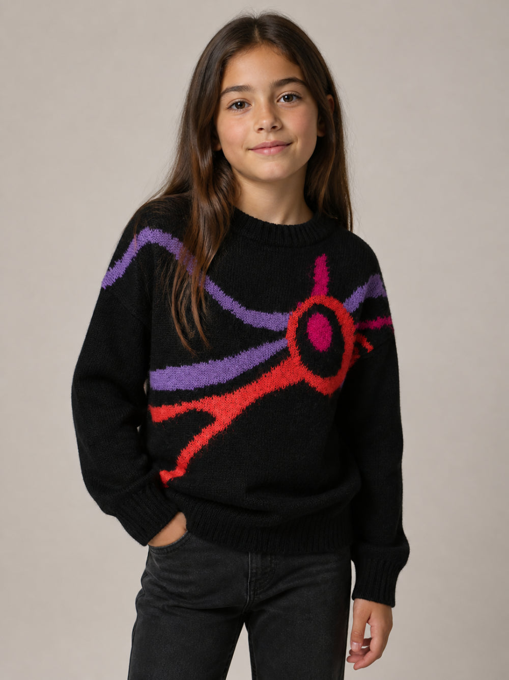 Maglione per bambina Emilio Pucci Kids nero con stampa astratta PZ9A20 W0218 930 EMILIO PUCCI KIDS