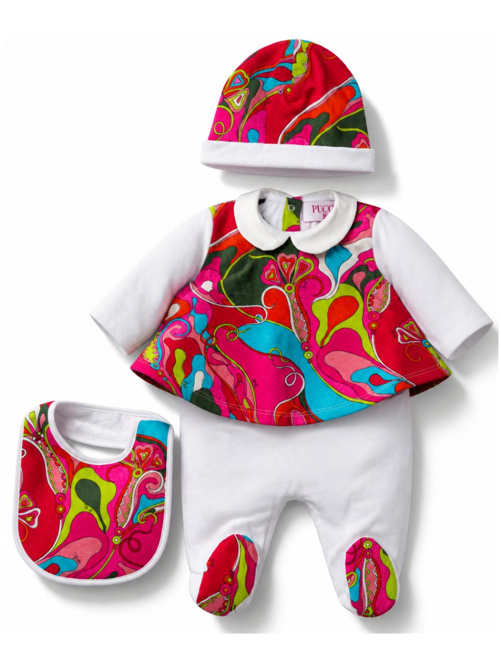 Set tutina cappellino e bavetta per neonata Emilio Pucci Kids multicolore con fantasia colorata PZB020 Z3277 100MC EMILIO PUCCI KIDS
