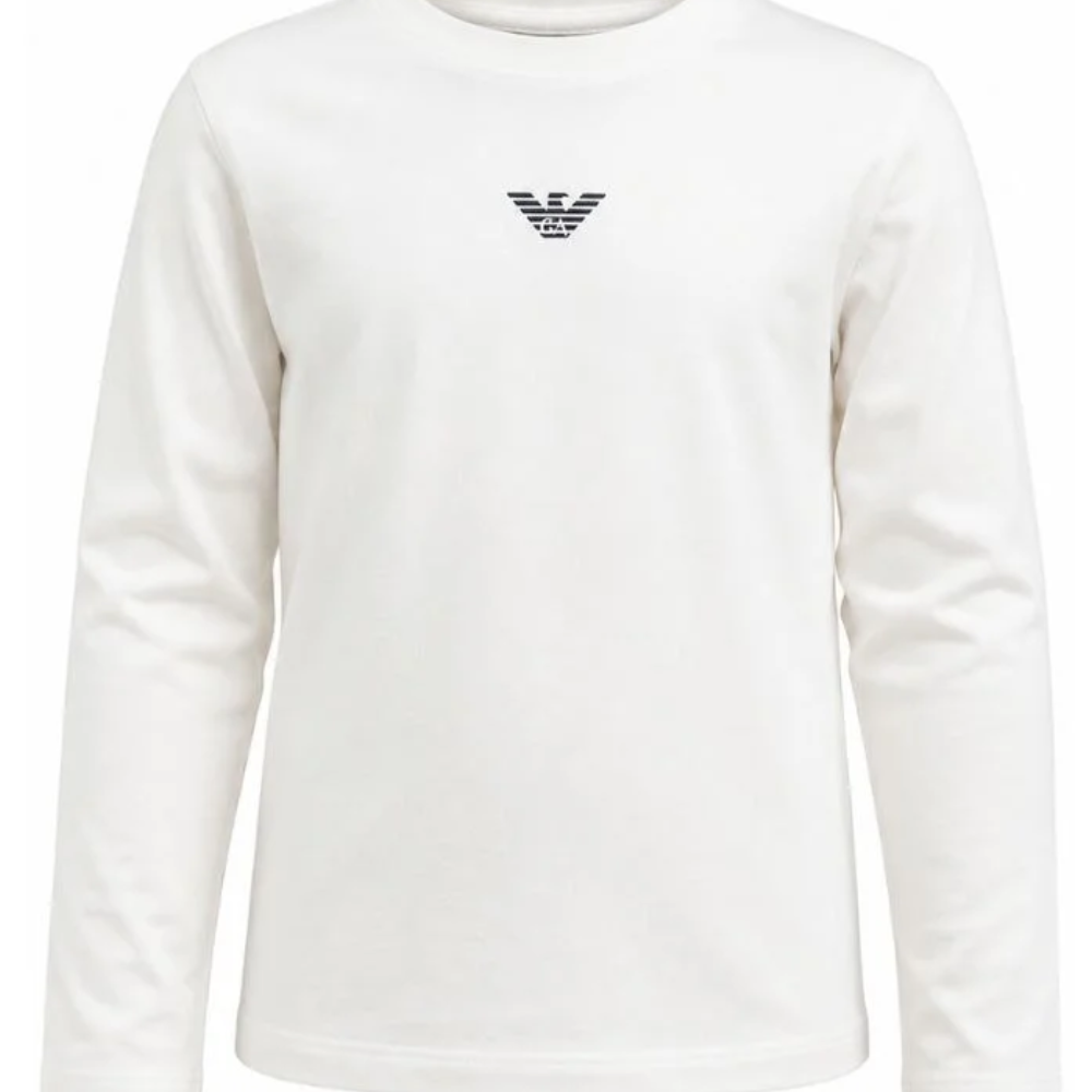 T-shirt per bambino Emporio Armani Kids bianca con dettaglio sul davanti EB000420 AF15013 M0134 EMPORIO ARMANI KIDS
