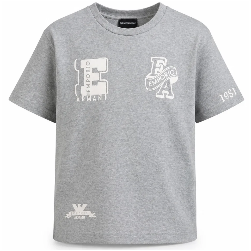 T-shirt per bambino Emporio Armani Kids grigia con stampa grafica logo EB001362 AF13715 O8042 EMPORIO ARMANI KIDS