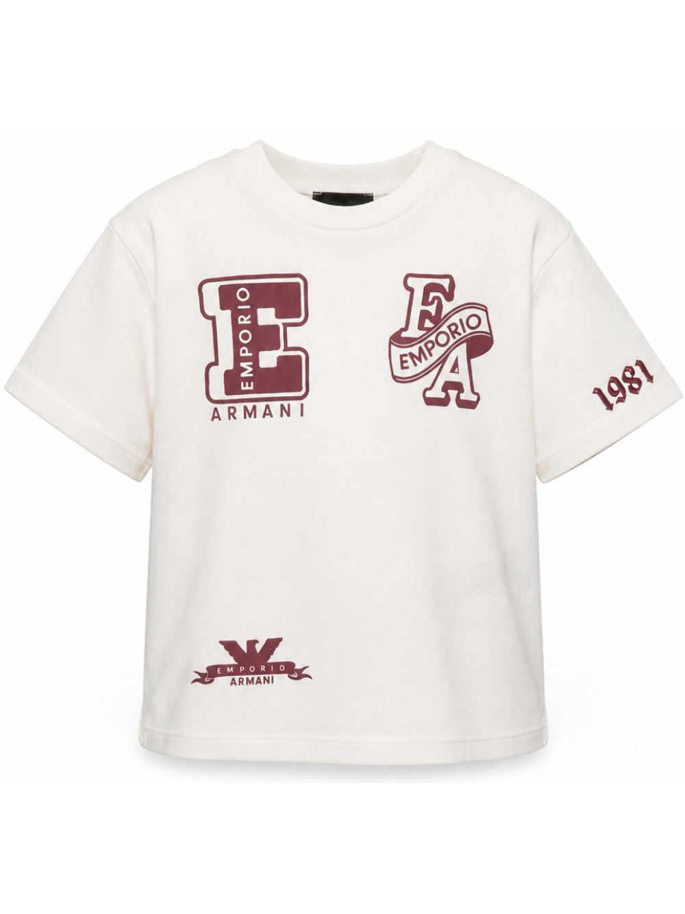 T-shirt per bambino Emporio Armani Kids bianca opaca con stampa logo sul davanti EB001362 AF13715 U1009 EMPORIO ARMANI KIDS