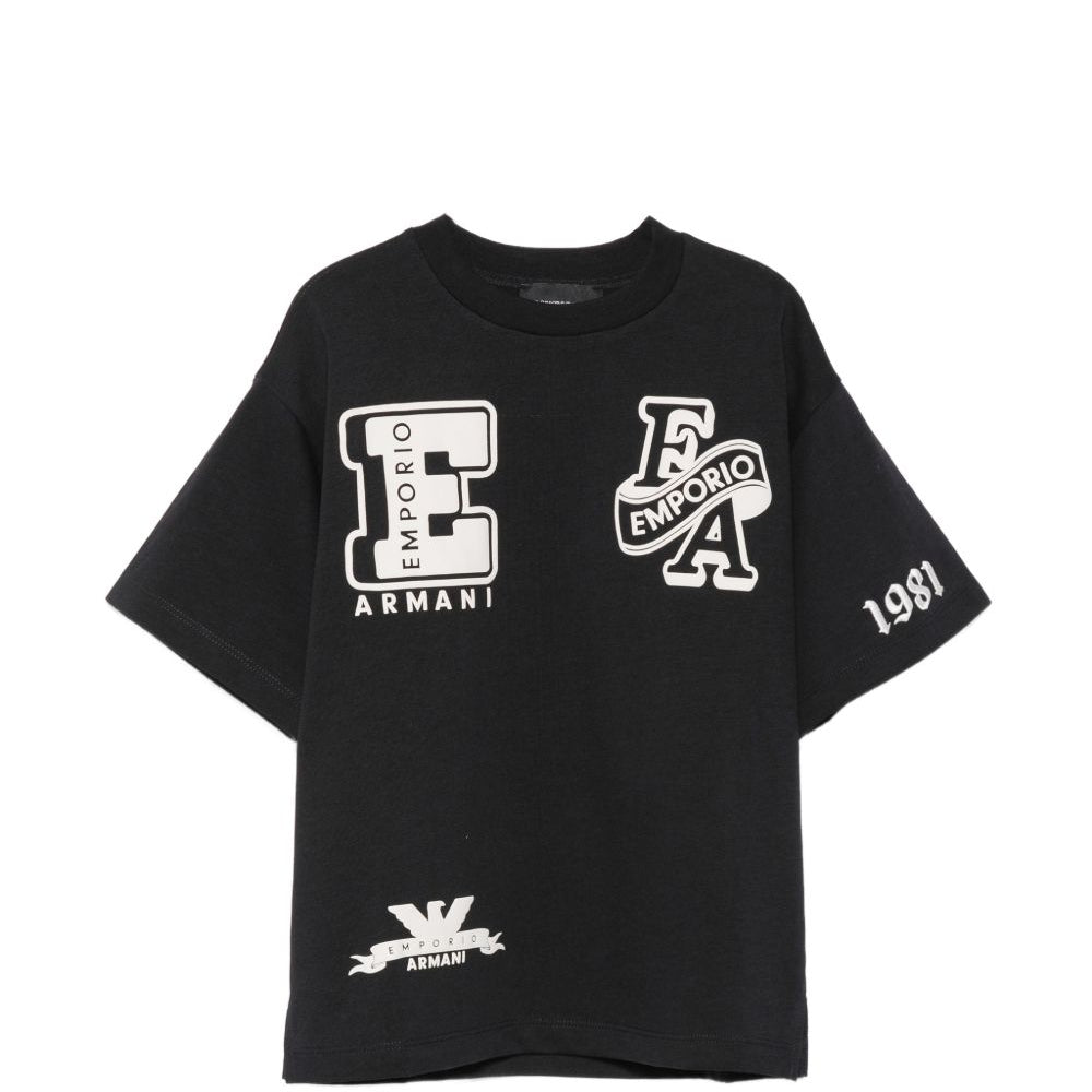 T-shirt per bambino Emporio Armani Kids nera con stampa grafica sul davanti EB001362 AF13715 UB118 EMPORIO ARMANI KIDS