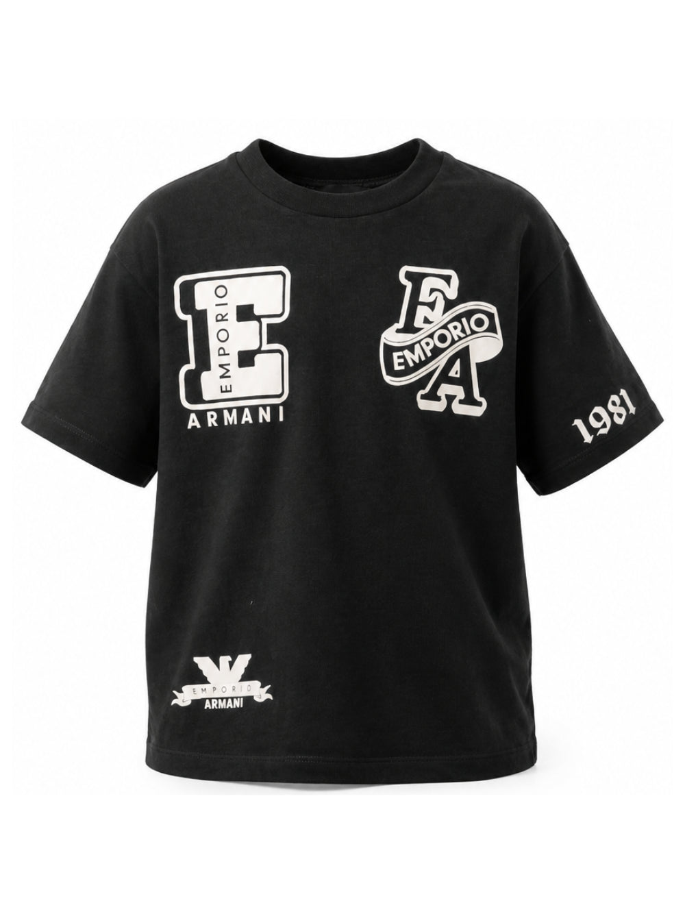 T-shirt per bambino Emporio Armani Kids nera con stampa grafica sul davanti EB001362 AF13715 UB118 EMPORIO ARMANI KIDS