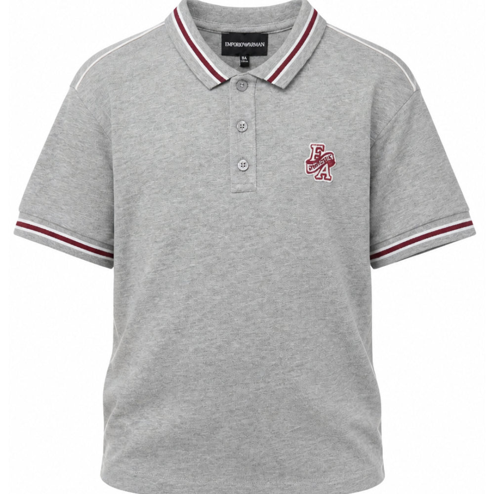 T-shirt per bambino Emporio Armani Kids grigia con logo applicato sul davanti EB001381 AF13715 O8042 EMPORIO ARMANI KIDS