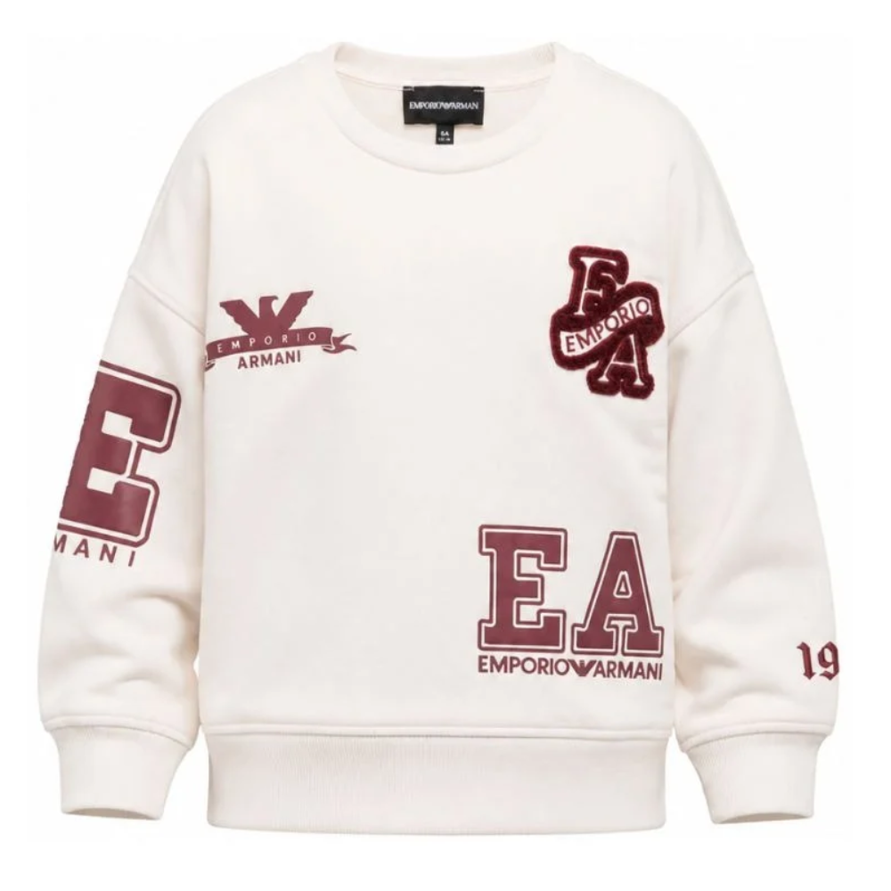 Felpa per bambino Emporio Armani Kids bianco sporco con stampa logo sul retro EB001389 AF10126 U1009 EMPORIO ARMANI KIDS