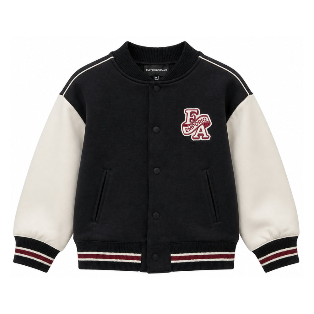 Felpa per bambino Emporio Armani Kids nera con applicazione con logo sul petto EB001390 AF10126 MZ998 EMPORIO ARMANI KIDS