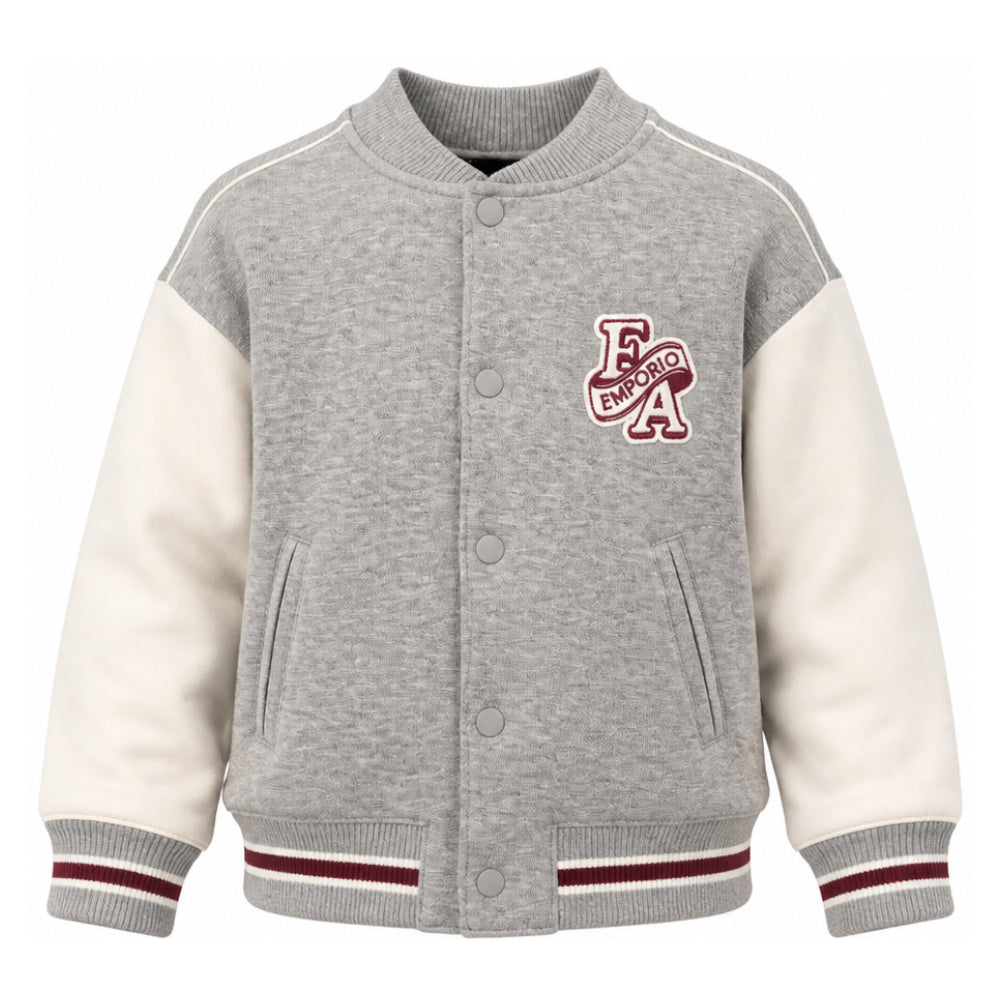 Felpa per bambino Emporio Armani Kids grigia con applicazione con logo sul petto EB001390 AF10126 MZ999 EMPORIO ARMANI KIDS