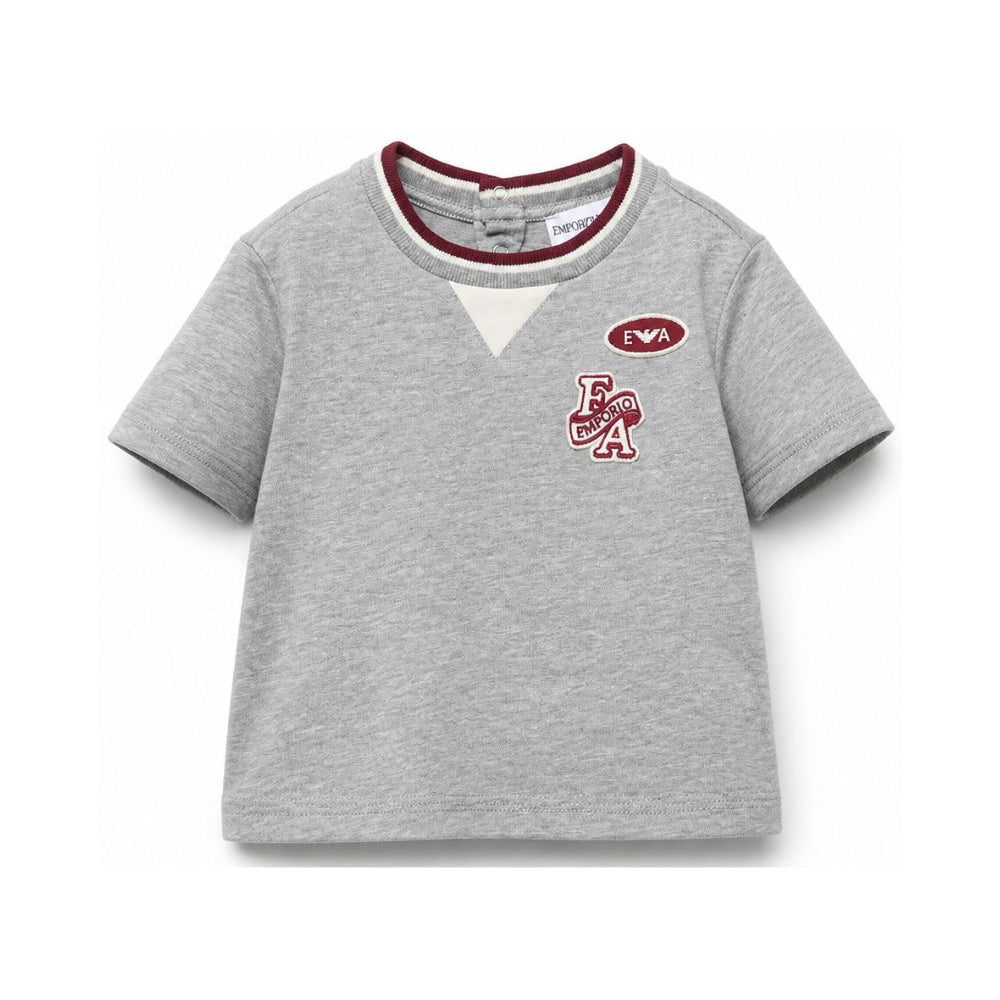 T-shirt per neonato Emporio Armani Kids grigio con patch logo EB001439 AF13715 O8042 EMPORIO ARMANI KIDS