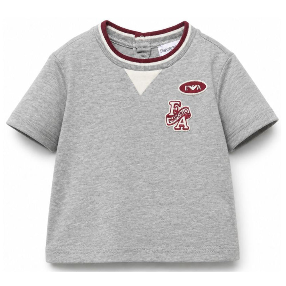 T-shirt per neonato Emporio Armani Kids grigio con patch logo EB001439 AF13715 O8042 EMPORIO ARMANI KIDS