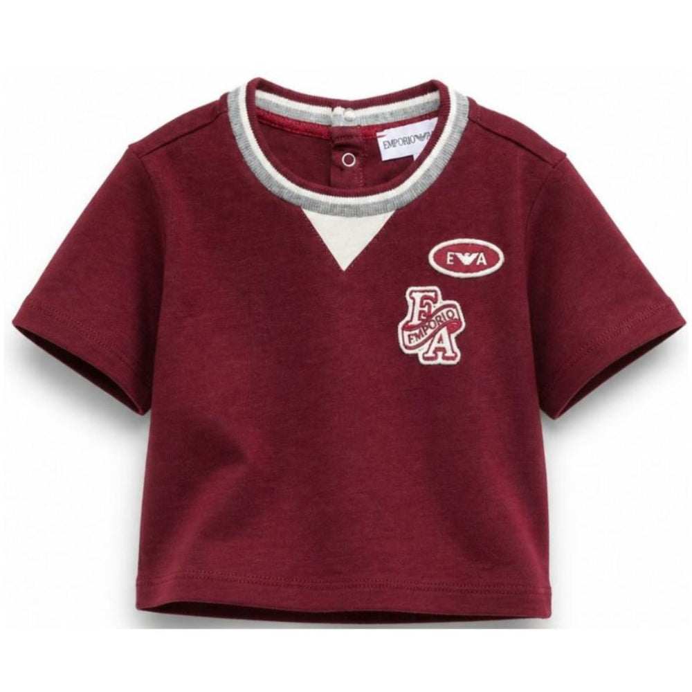 T-shirt per neonato Emporio Armani Kids bordeaux con patta logo EB001439 AF13715 UA343 EMPORIO ARMANI KIDS