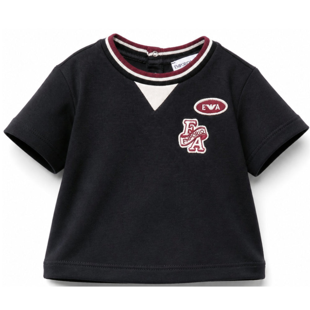 T-shirt per neonato Emporio Armani Kids blu navy con applicazione logo EB001439 AF13715 UB118 EMPORIO ARMANI KIDS