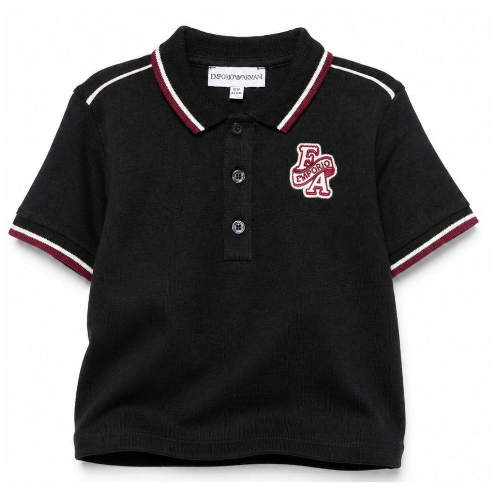 Polo per neonato Emporio Armani Kids nera con applicazione con logo sul petto EB001452 AF13715 UB118 EMPORIO ARMANI KIDS