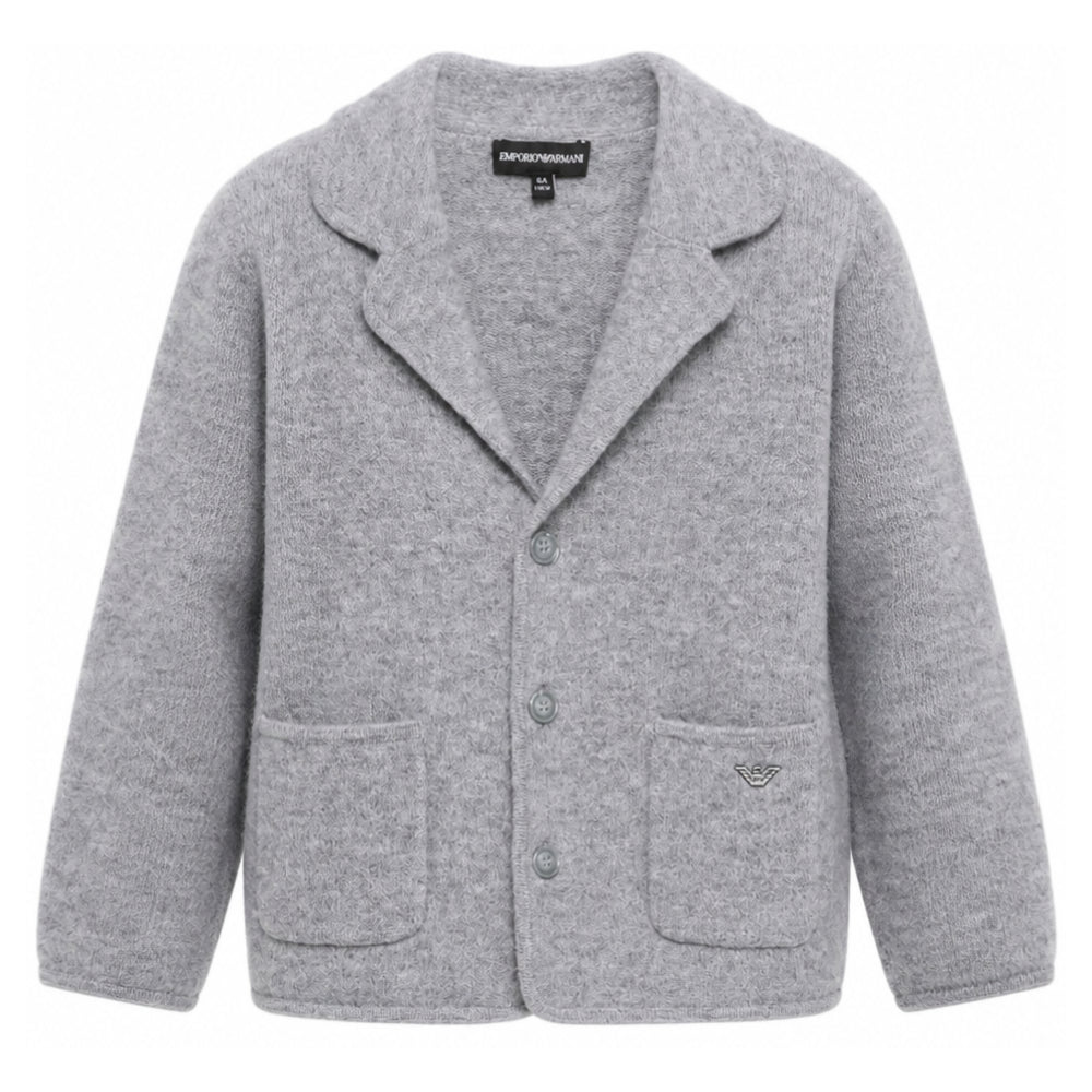 Cardigan per bambino Emporio Armani Kids grigio con design lavorato a maglia EB001579 AF27310 O8035 EMPORIO ARMANI KIDS