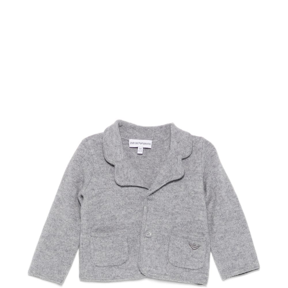 Cardigan per neonato Emporio Armani Kids grigio con logo ricamato sul davanti EB001580 AF27310 O8035 EMPORIO ARMANI KIDS
