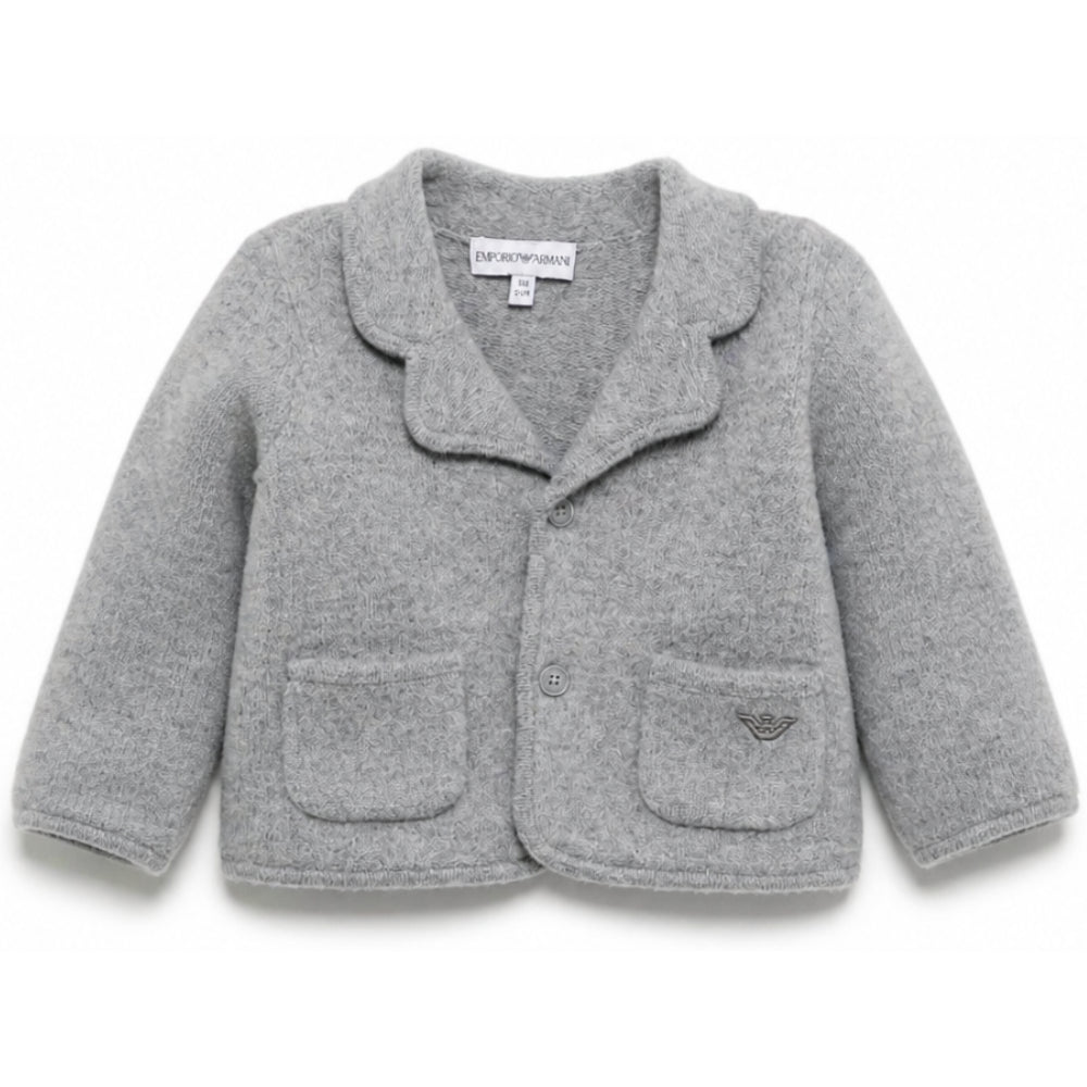 Cardigan per neonato Emporio Armani Kids grigio con logo ricamato sul davanti EB001580 AF27310 O8035 EMPORIO ARMANI KIDS