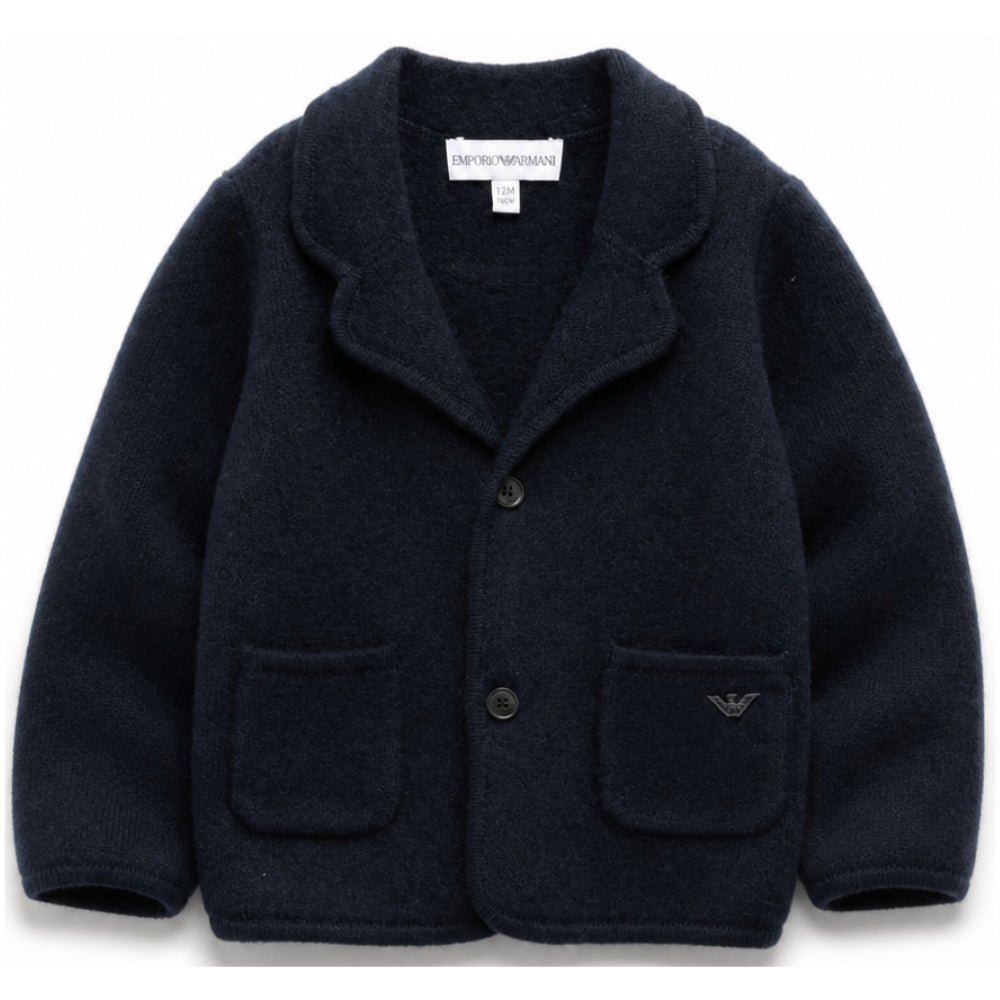 Cardigan per neonato Emporio Armani Kids blu navy con appicazione con logo EB001580 AF27310 UB118 EMPORIO ARMANI KIDS
