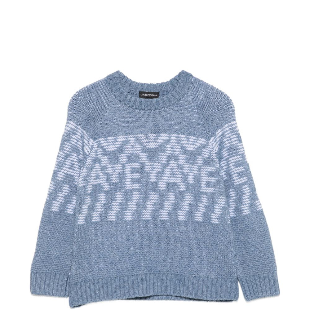 Maglione per bambino Emporio Armani Kids azzurro con motivo geometrico EB001582 AF27313 F9026 EMPORIO ARMANI KIDS