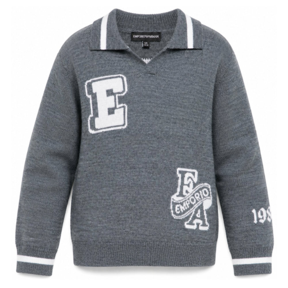 Maglione per bambino Emporio Armani Kids grigio con logo in maglia EB001583 AF27314 O8035 EMPORIO ARMANI KIDS