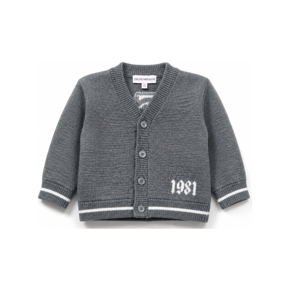 Cardigan per neonato Emporio Armani Kids grigio con scollo a V EB001584 AF27314 O8035 EMPORIO ARMANI KIDS
