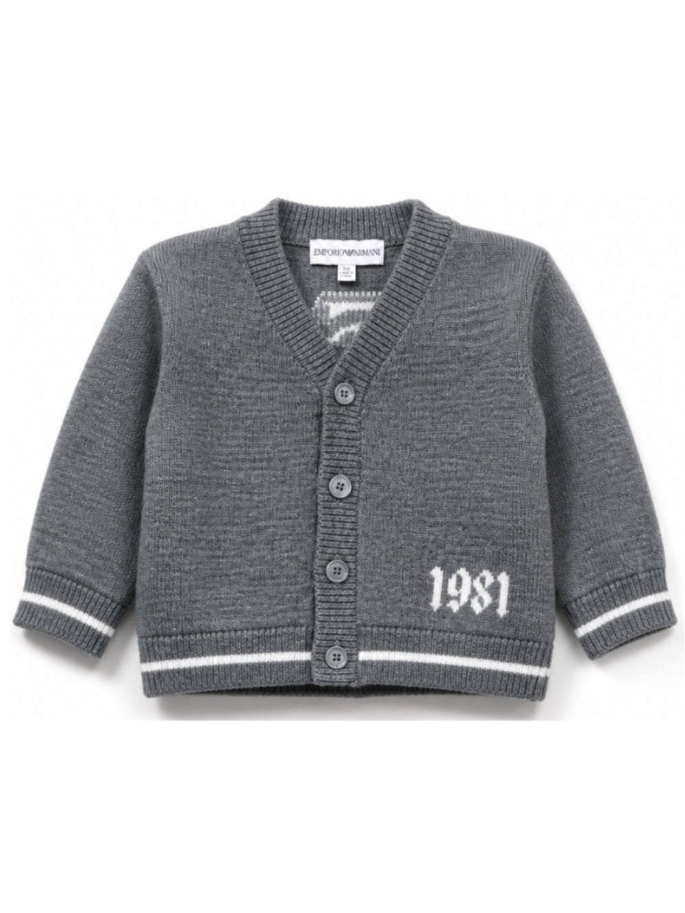 Cardigan per neonato Emporio Armani Kids grigio con scollo a V EB001584 AF27314 O8035 EMPORIO ARMANI KIDS