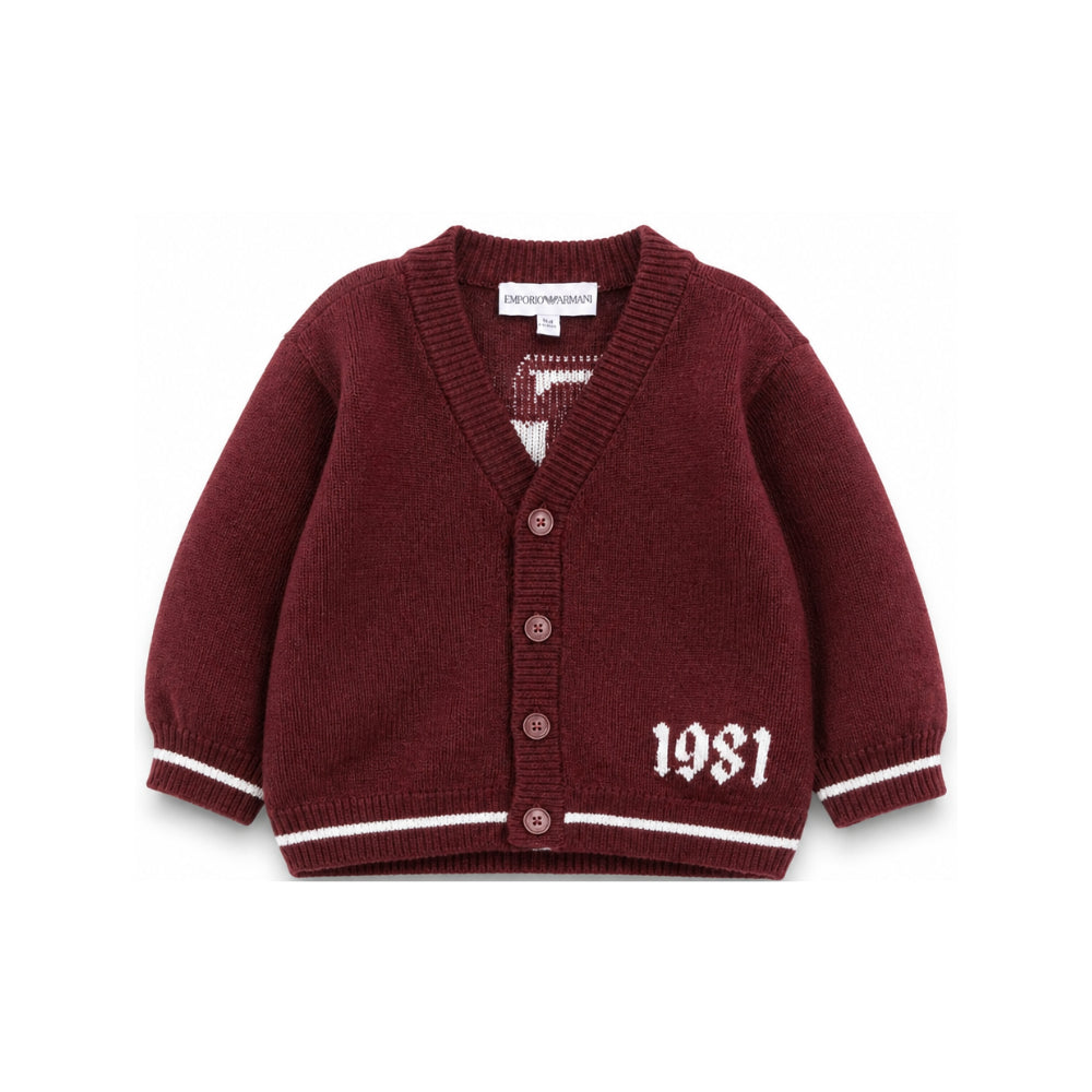 Cardigan per neonato Emporio Armani Kids bordeaux con stampa logo EB001584 AF27314 UA343 EMPORIO ARMANI KIDS