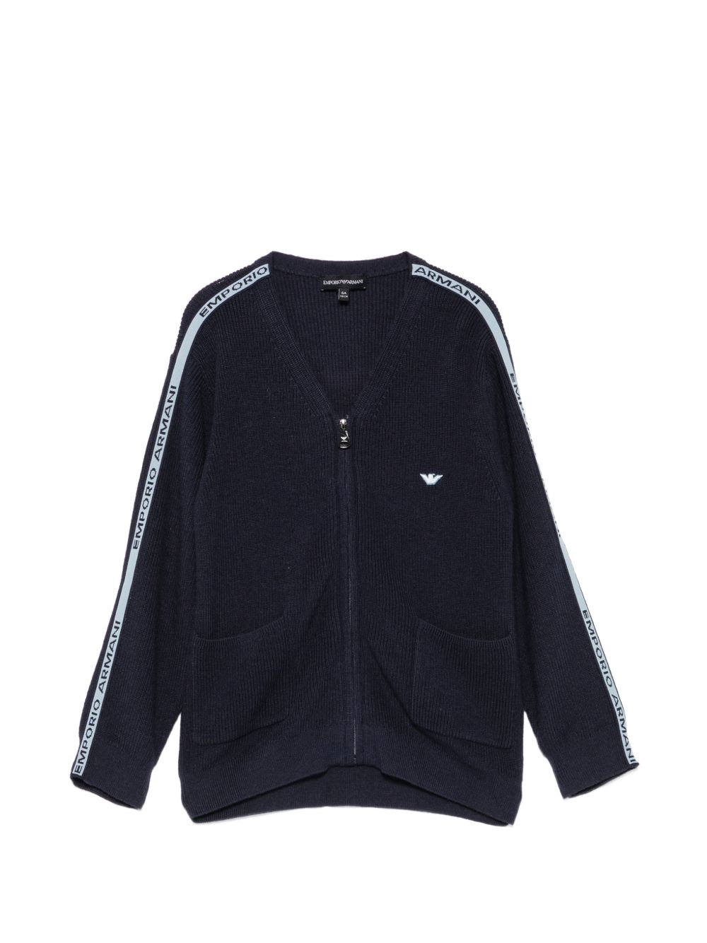 Cardigan per bambino Emporio Armani Kids blu navy con dettaglio logo sullle maniche EB001585 AF27315 UB118 EMPORIO ARMANI KIDS
