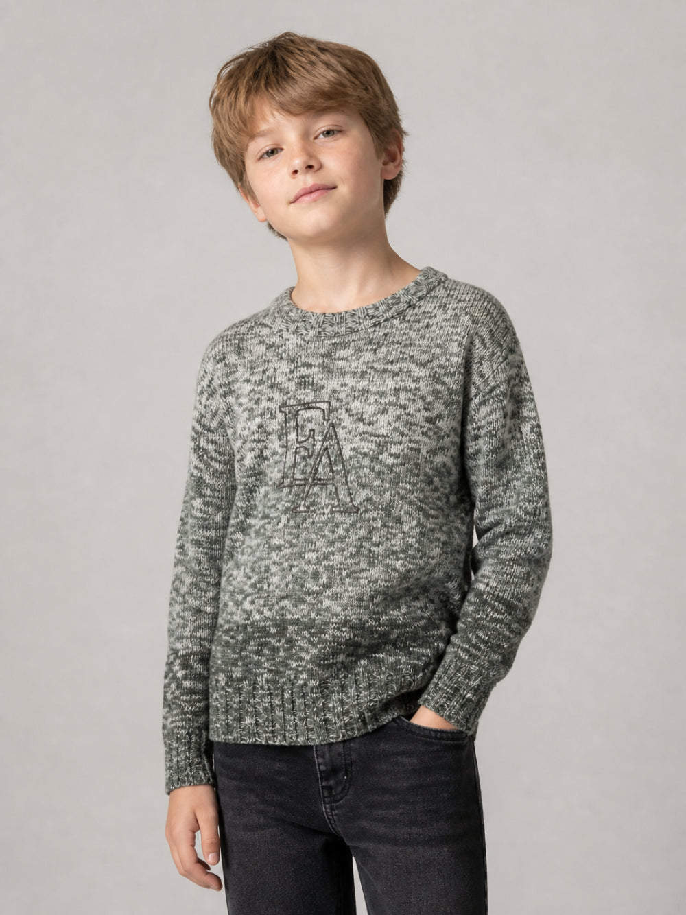 Maglione per bambino Emporio Armani Kids verde con effetto mélange EB001587 AF27316 F7011 EMPORIO ARMANI KIDS