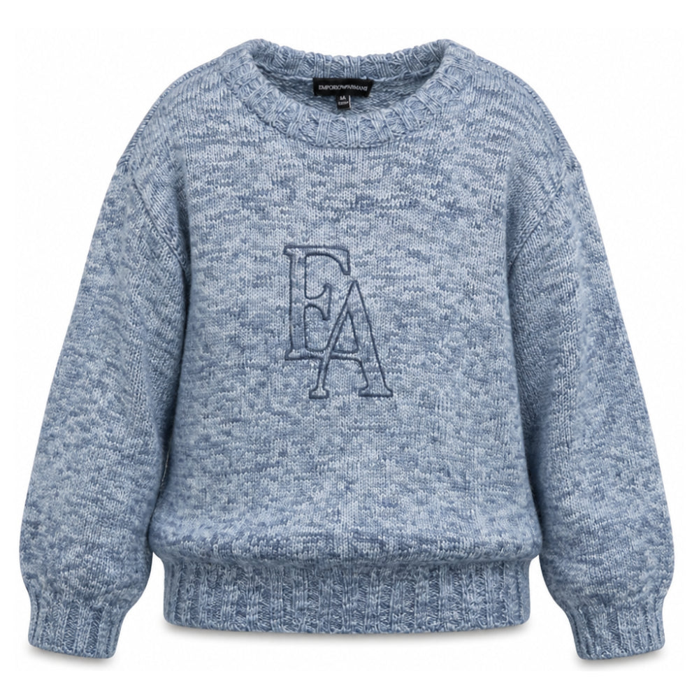Maglione mélange per bambino Emporio Armani Kids azzurro con logo EB001587 AF27316 FB070 EMPORIO ARMANI KIDS