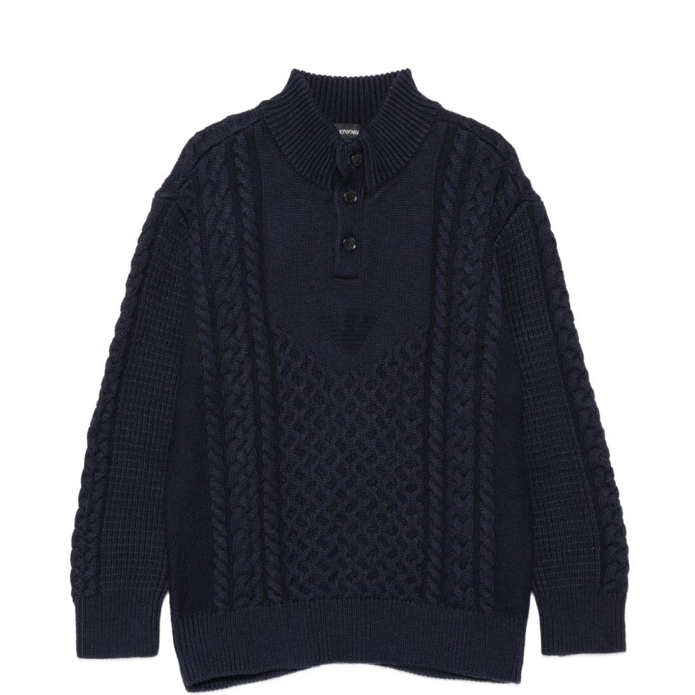 Maglione per bambino Emporio Armani Kids blu navy con design a maglia intrecciata EB001591 AF27319 UB118 EMPORIO ARMANI KIDS