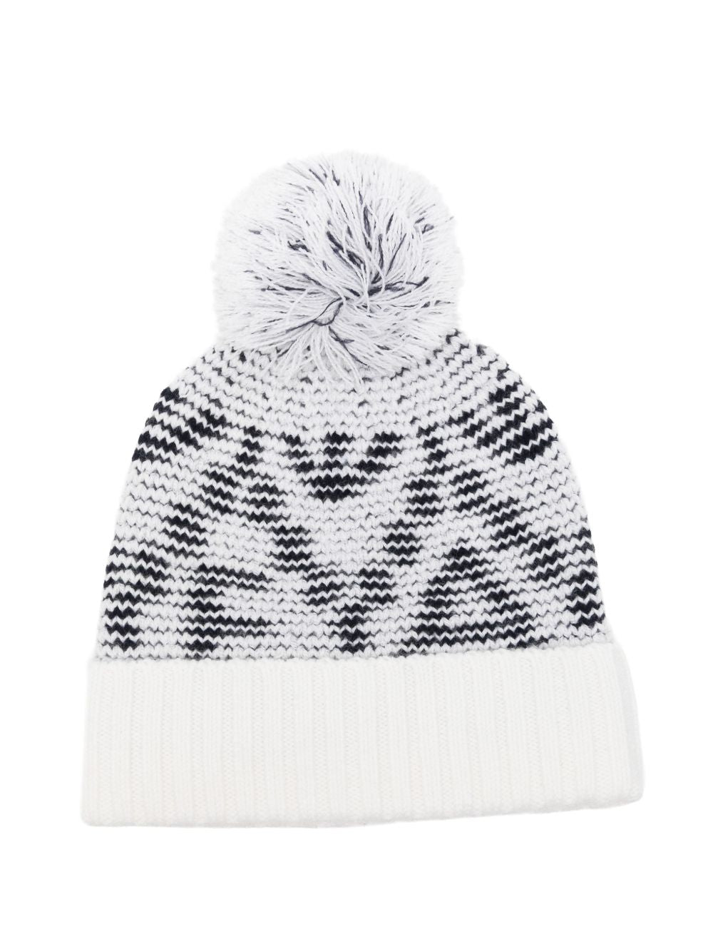 Berretto per bambino Emporio Armani Kids bianco con logo a intarsio e pompon EB001614 AF27313 FB058 EMPORIO ARMANI KIDS