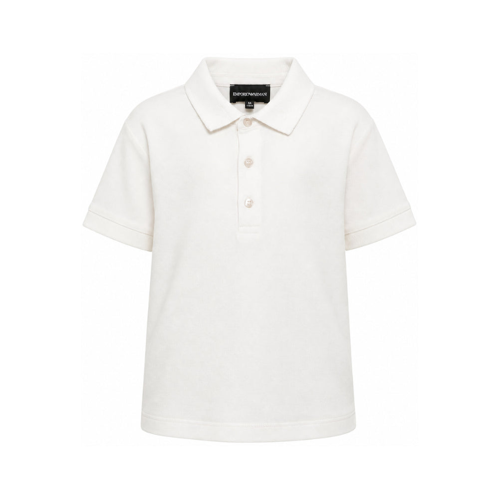 Polo per bambino Emporio Armani Kids bianca opaca con logo ricamato EB001645 AF28486 U1009 EMPORIO ARMANI KIDS