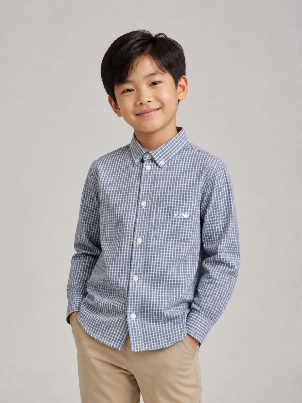 Camicia per bambino Emporio Armani Kids blu con motivo a quadri EB001652 AF25925 FB066 EMPORIO ARMANI KIDS