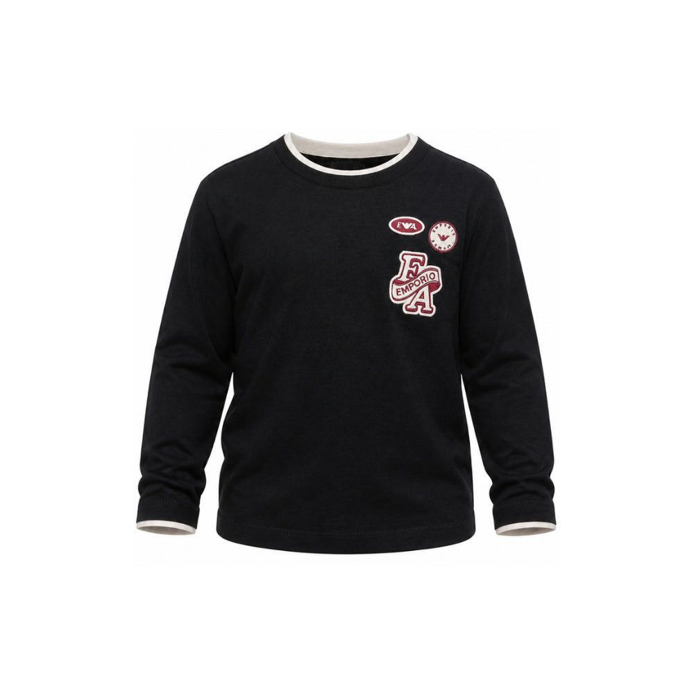 T-shirt per bambino Emporio Armani Kids blu con patch logo EB001675 AF13715 UB118 EMPORIO ARMANI KIDS