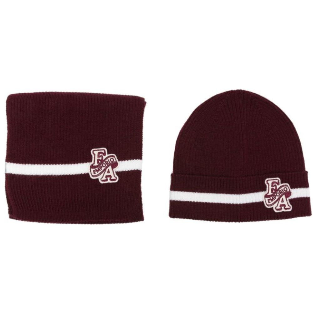 Set di sciarpe a righe per neonato Emporio Armani Kids bordeaux con ricamo logo EB001679 AF27314 UA343 EMPORIO ARMANI KIDS