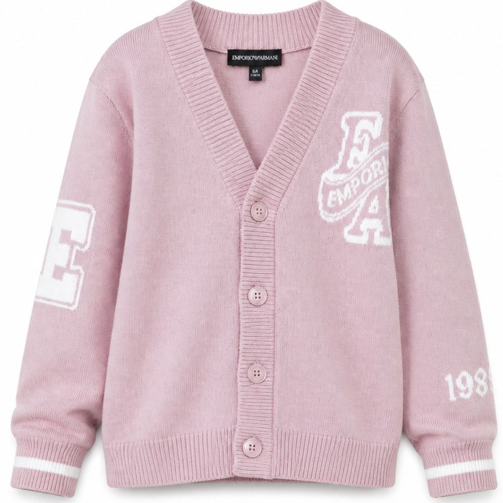 Cardigan per bambina Emporio Armani Kids rosa con decorazioni ricamate EB001686 AF27314 UA266 EMPORIO ARMANI KIDS