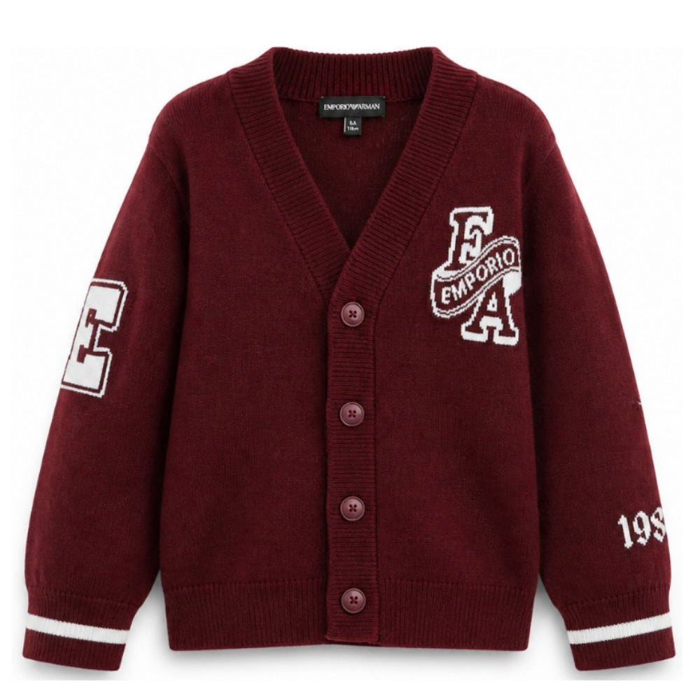 Cardigan per bambino Emporio Armani Kids bordeaux a maniche lunghe EB001686 AF27314 UA343 EMPORIO ARMANI KIDS