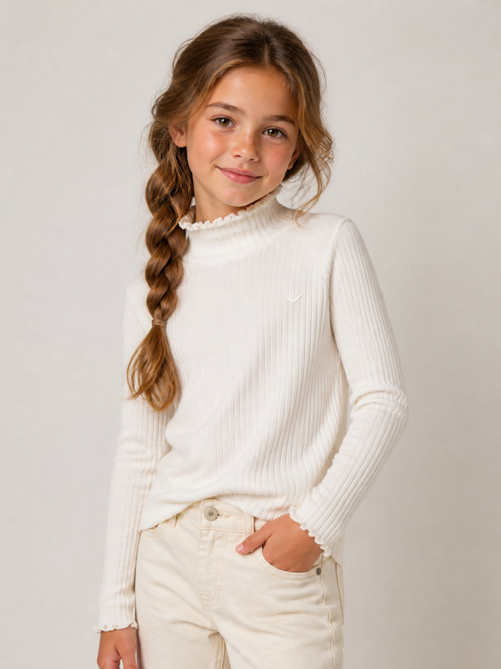 Maglione tote per bambina Emporio Armani Kids bianco crema con scollo alto EG000819 AF26099 U1009 EMPORIO ARMANI KIDS