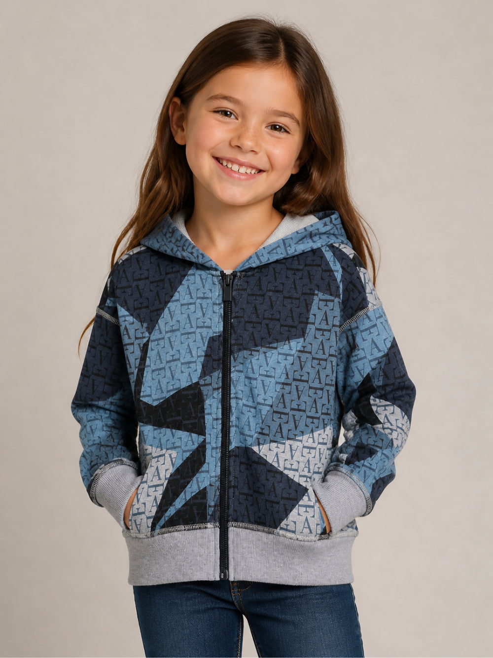 Felpa per bambina Emporio Armani Kids blu con stampa monogramma EG000851 AF26055 F8266 EMPORIO ARMANI KIDS