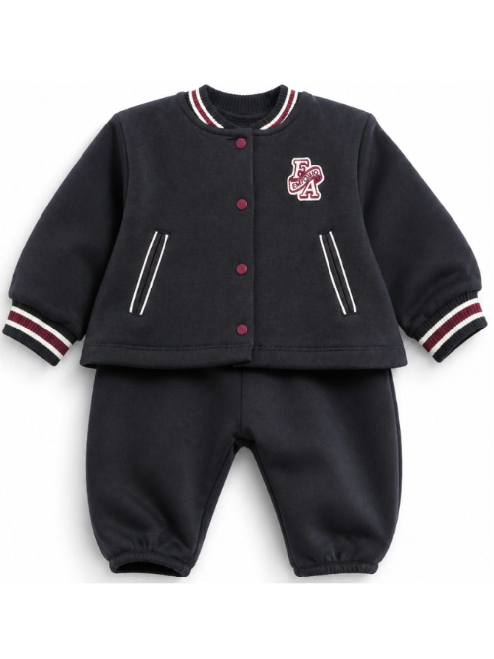 Tuta sportiva per neonato Emporio Armani Kids blu scuro con applicazione con logo sul petto EG000917 AF10126 UB118 EMPORIO ARMANI KIDS