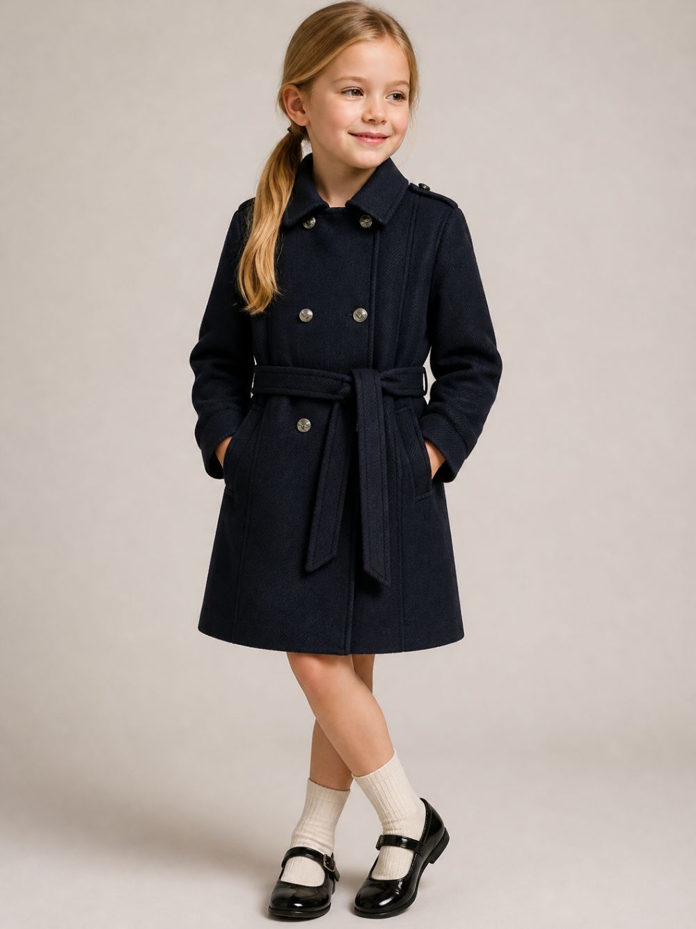 Cappotto per bambina Emporio Armani Kids blu con colletto classico EG000941 AF26322 UB118 EMPORIO ARMANI KIDS