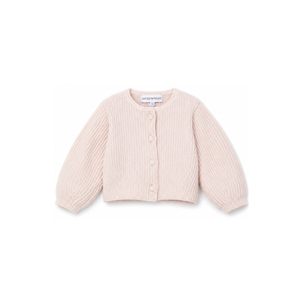 Cardigan per neonata Emporio Armani Kids rosa chiaro corto a coste EG001193 AF27580 U4133 EMPORIO ARMANI KIDS
