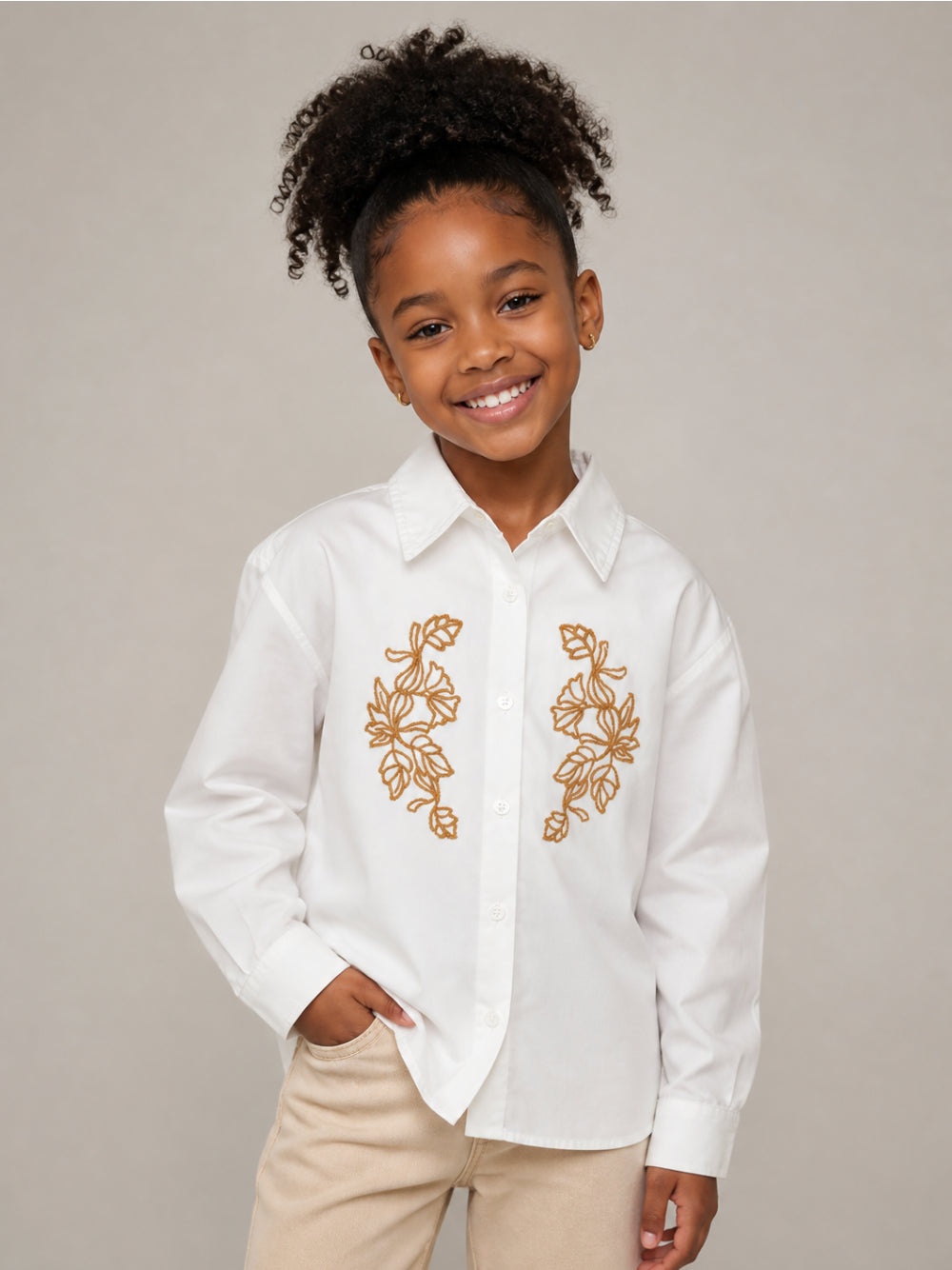 Camicia per bambina Ermanno Scervino Kids bianca con ricamo a fiori Z1H304 8126 0103 ERMANNO SCERVINO KIDS