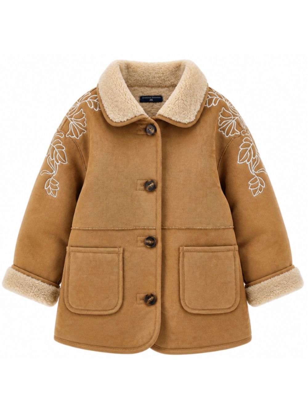 Cappotto per bambina Ermanno Scervino Kids marrone con finitura in pelle sintetica scamosciata Z9H103 8093 0003 ERMANNO SCERVINO KIDS