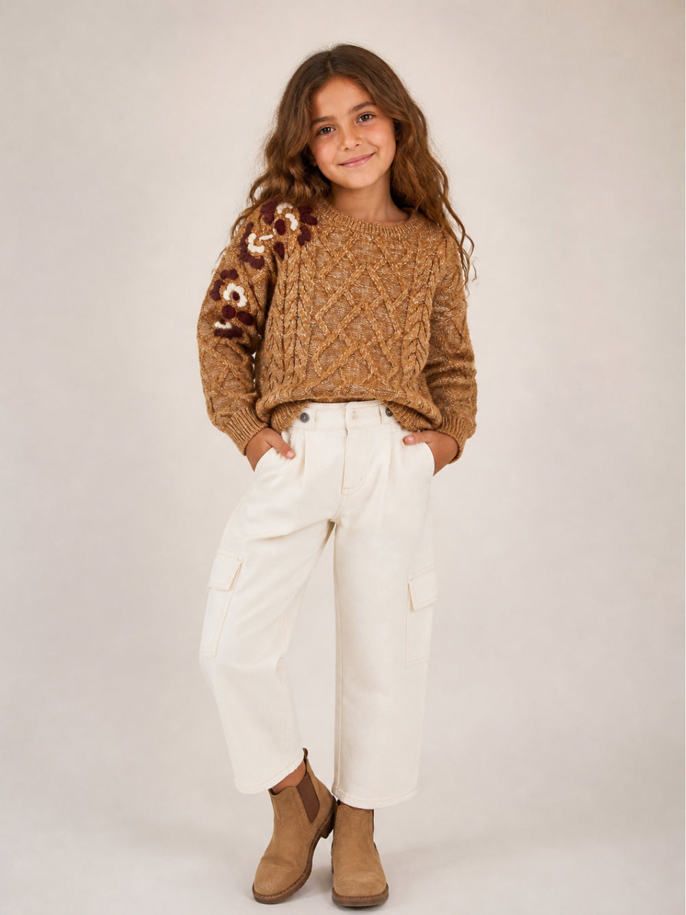 Jeans cargo per bambina Ermanno Scervino Kids bianco con tasche laterali Z9H404 8097 0001 ERMANNO SCERVINO KIDS