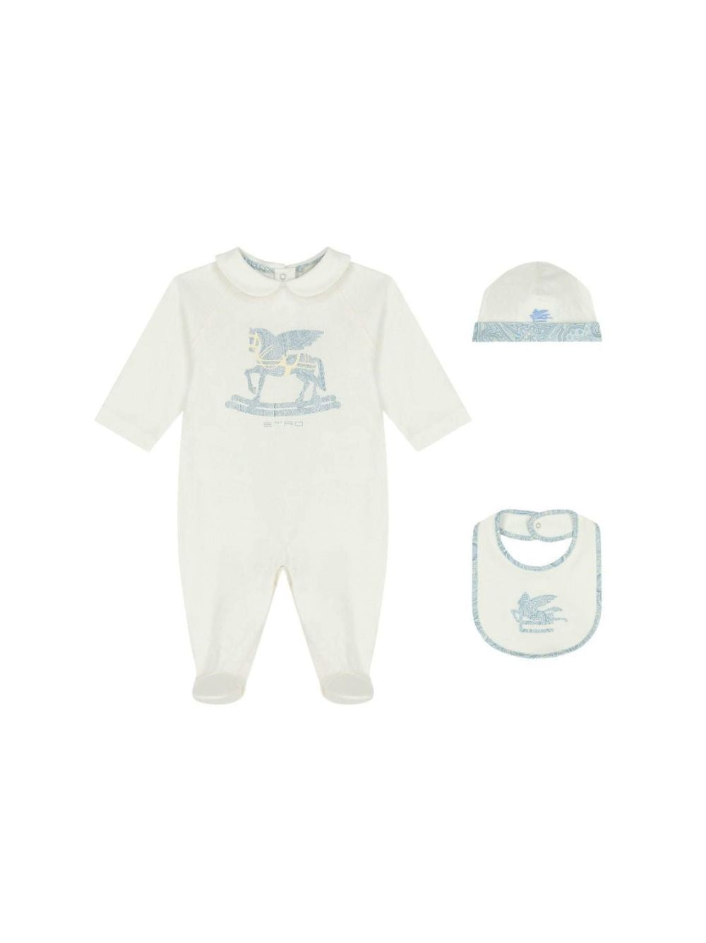 Set tutina cappellino e bavaglino per neonato Etro Kids multicolore con stampa Pegaso sul davanti GYB540 Z3672 102CE ETRO KIDS